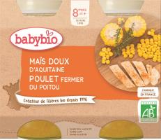 Petits pots Menu maïs doux et poulet fermier Babybio BIO | dès 8 mois | 2x200g