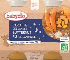 Petits pots Bonne Nuit carotte, potimarron et riz Babybio BIO | dès 6 mois | 2x200g