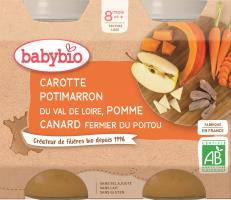 Petits pots Menu carotte , potimarron, pomme et canard Babybio BIO | dès 8 mois | 2x200g