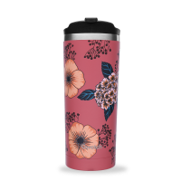 Travel mug isotherme ANEMONES | motifs fleurs rose terracotta | 470ml 